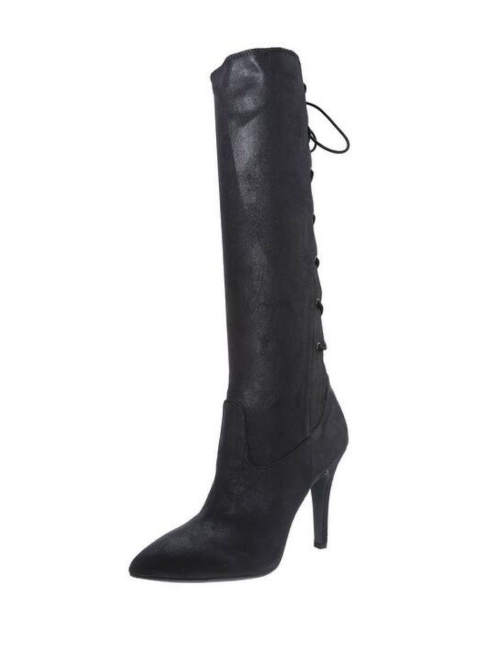 BCBG ERINN Black Shimmer Lace-up Knee-high Boot Size 7 Vixen Sexy Dom Goth